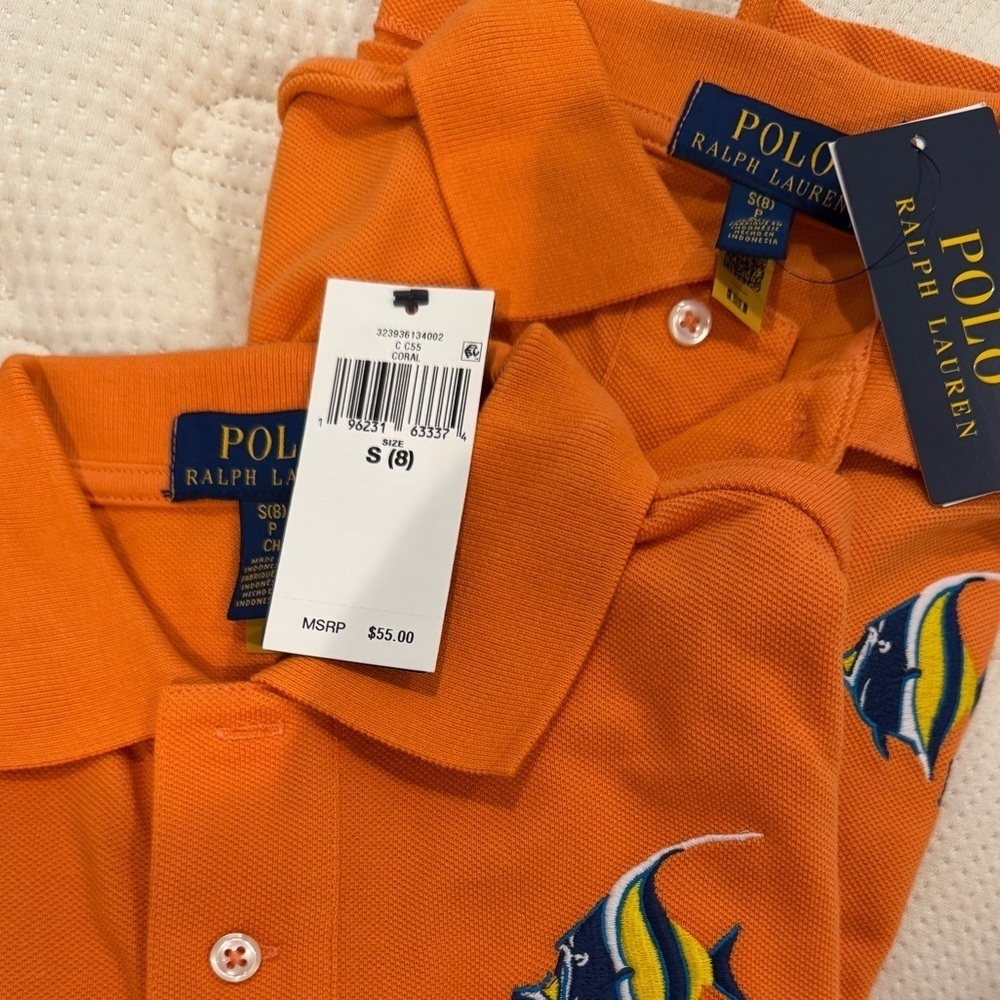 NWT polo Ralph Lauren blue fish orange kids Sz S - selling as a set of 2! - Picture 6 of 12